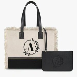 TOPDesign Monogram "A" Canvas Tote Bag for Women, w/ Wristlet Beach Bag Shopping